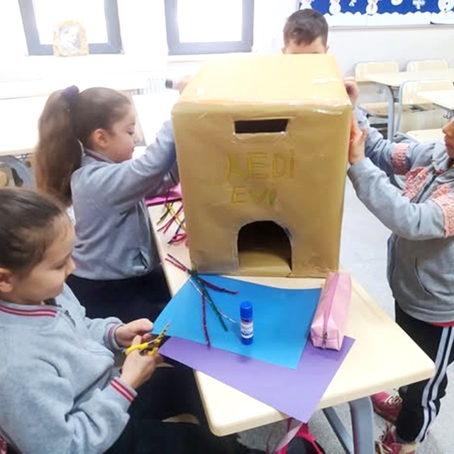 Gelibolu'da öğrenciler sahipsiz hayvanlar için yuva yaptı