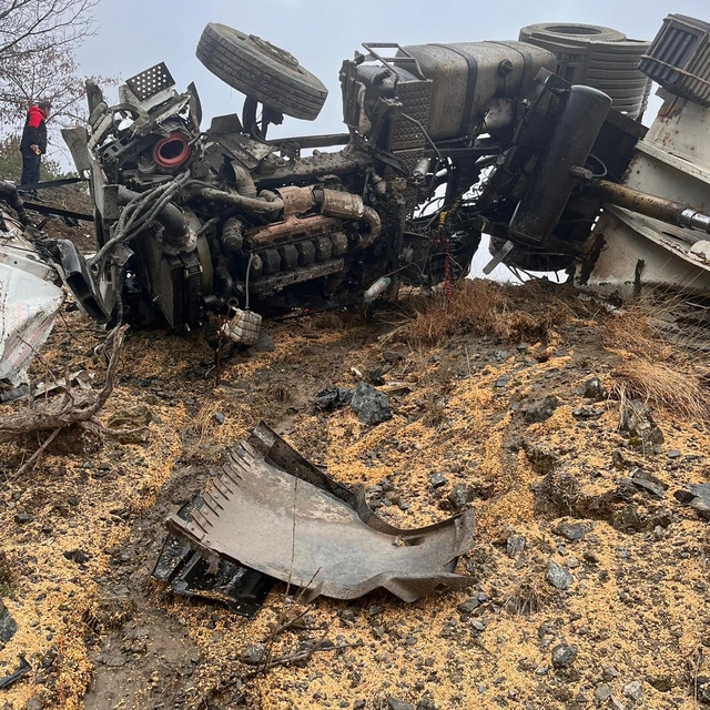 Çankırı'da şarampole devrilen buğday yüklü tırın sürücüsü yaralandı