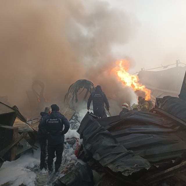 Bursa'da fabrika yangını; alevlerin arasından kurtarılan yavru kediye oksij...