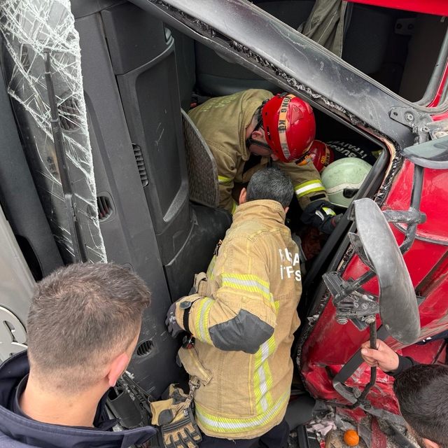 Devrilen ahşap yüklü TIR'ın şoförü ağır yaralandı
