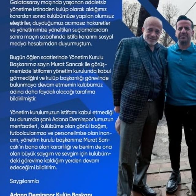 Adana Demirspor Başkanı Bedirhan Durak'ın istifası kabul edilmedi