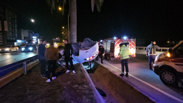 Antalya'da palmiye ağacına çarpan otomobildeki 2 kişi yaralandı