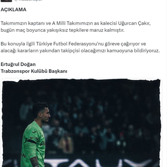 Başkan Doğan'dan TFF'ye 'Uğurcan' çağrısı