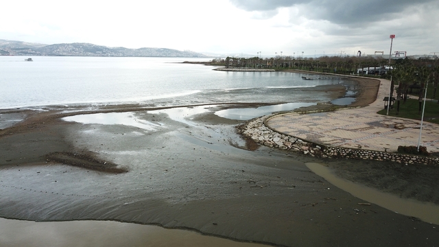 Gölcük'te deniz kıyısı çamurla kaplandı