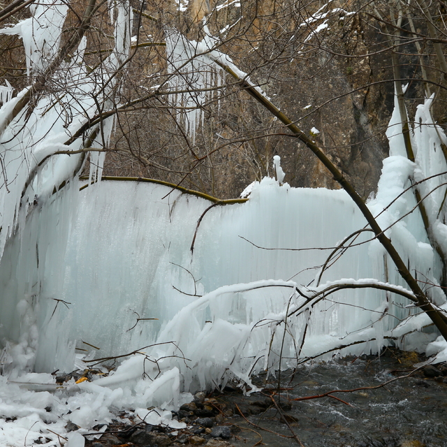 Hakkari'de borudan fışkıran su nedeniyle ağaçlarda buz sarkıtları oluştu