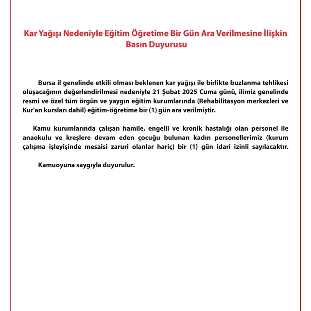 Bursa'da eğitime kar engeli