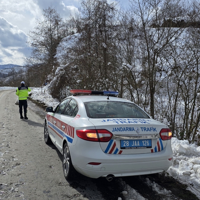 Espiye'de jandarma hayvanlar için yol kenarlarına mama bıraktı
