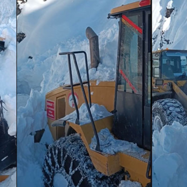 İş makinesinin üzerine çığ düştü, operatör son anda kurtuldu