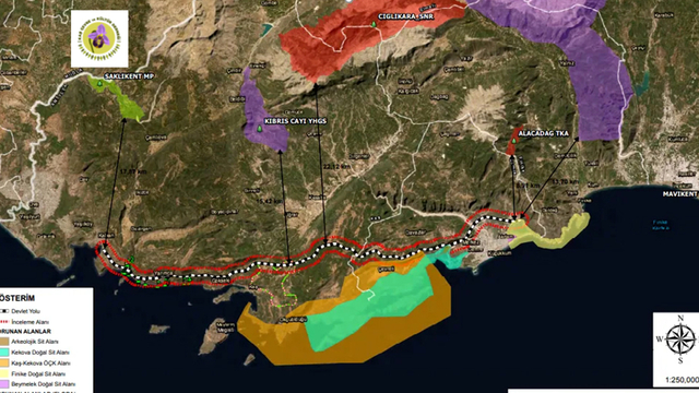 Finike- Kalkan bölünmüş yol projesinin iptali için 3 dava