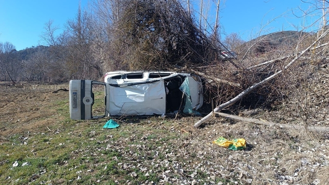 Hafif ticari araç tarlaya savruldu; 2 yaralı