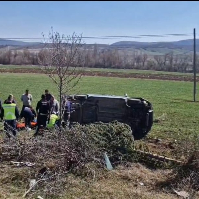 Çorum'da tarlaya devrilen otomobildeki çift yaralandı