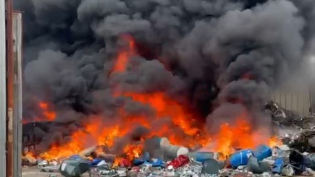 Hurdalık alev alev yandı; mahsur kalan köpeği itfaiye kurtardı