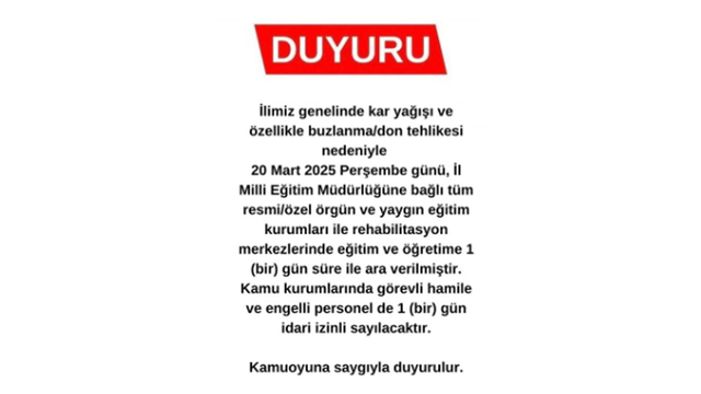 Karaman'da eğitime 'kar' arası