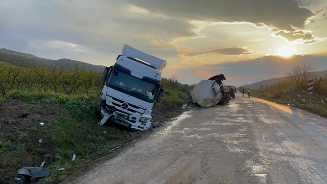 Tavuk yağı yüklü TIR, dorsesinden ayrılıp tarlaya savruldu: 1 yaralı