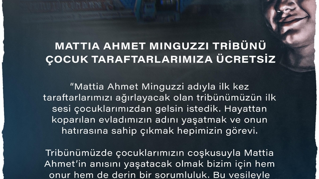Mattia Ahmet Minguzzi Tribünü çocuk taraftarlara ücretsiz