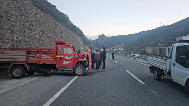 Gümüşhane'de istinat duvarına çarpan kamyonetin sürücüsü yaralandı