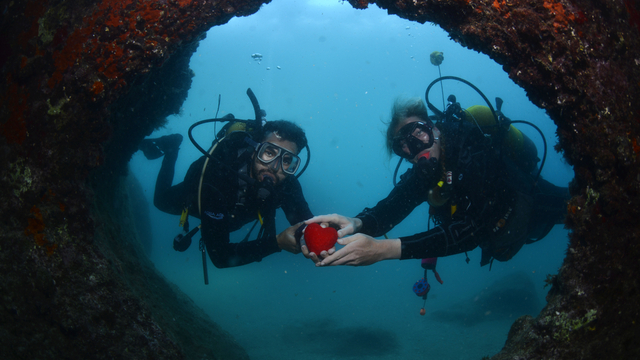 Dalış yaptıktan sonra 'Sevgi Geçidi'nde hediyeleştiler