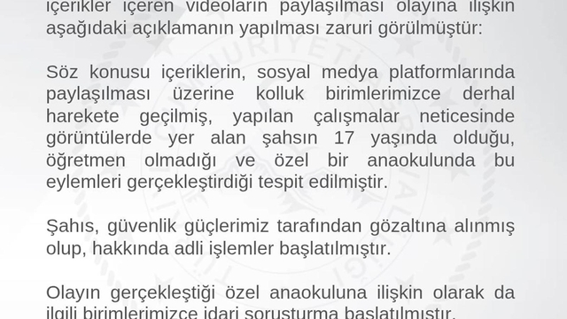 Anaokulunda çocuklarla uygunsuz görüntülerini paylaşan şüpheliye gözaltı