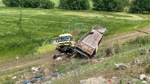 Lastiği patlayan TIR, 15 metreden tarlaya uçtu; 1'i ağır, 3 yaralı
