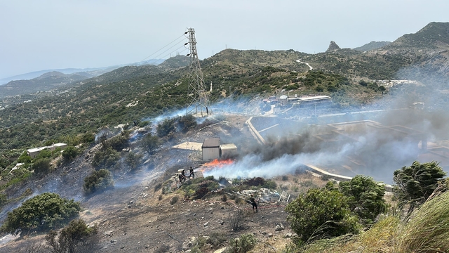 Bodrum'da yerleşim yeri yakınlarında çıkan yangına müdahale ediliyor