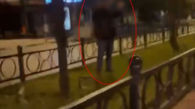 Türk bayrağını yakmaya çalıştığı öne sürülen şüpheli, kadın tepki gösterince kaçtı