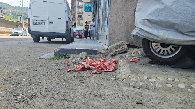 Eti temizlenen yağ ve kemikler sokağa bırakıldı