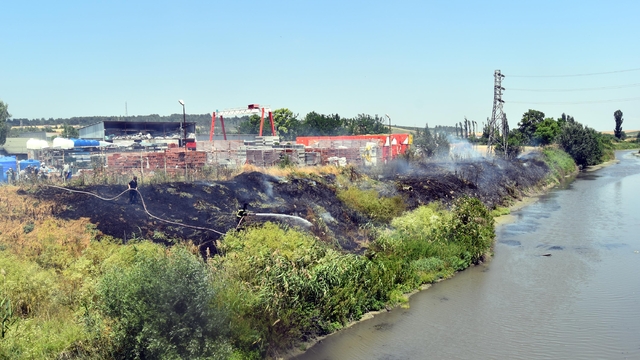 Elektrik telinden çıkan kıvılcımlar, otluk alanda yangına neden oldu