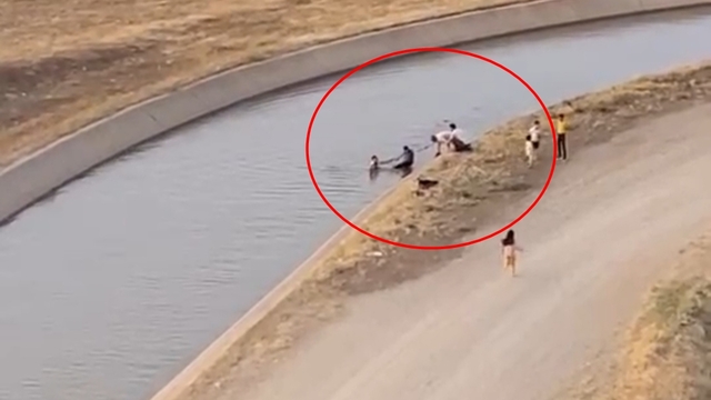 Sulama kanalında boğulma tehlikesi geçiren 2 çocuk kurtarıldı; o anlar kamerada