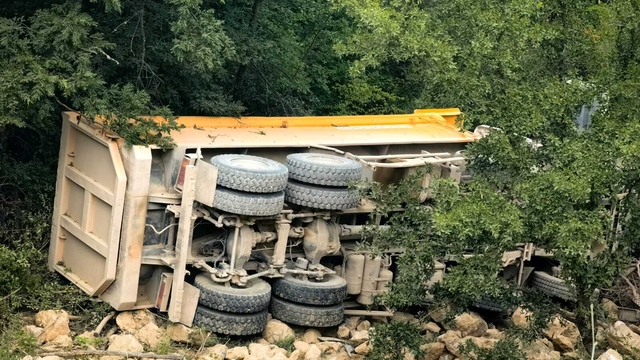 Bilecik'te devrilen kamyonun sürücüsü yaralandı