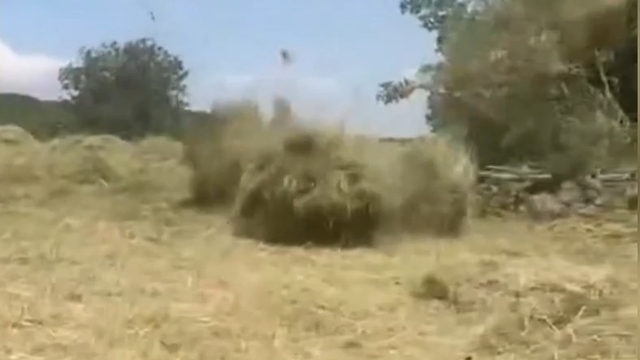Tarlada ot balyalarını uçuran hortum kamerada