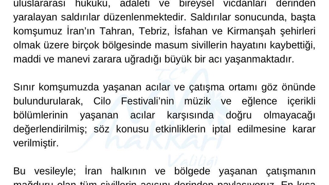 Cilo Festivali'nin müzik ve eğlence bölümü iptal edildi