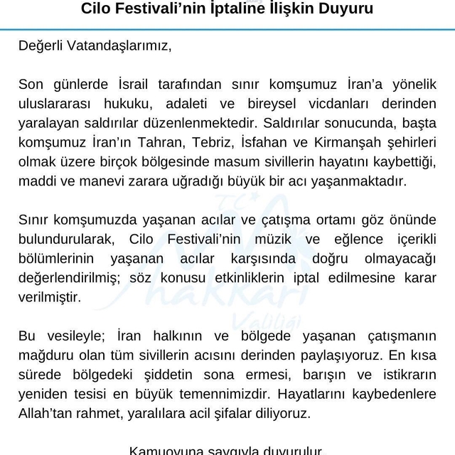 Cilo Festivali'nin müzik ve eğlence bölümü iptal edildi