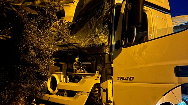 Mersin'de kontrolden çıkan tır üst geçit ve 2 araca çarptı