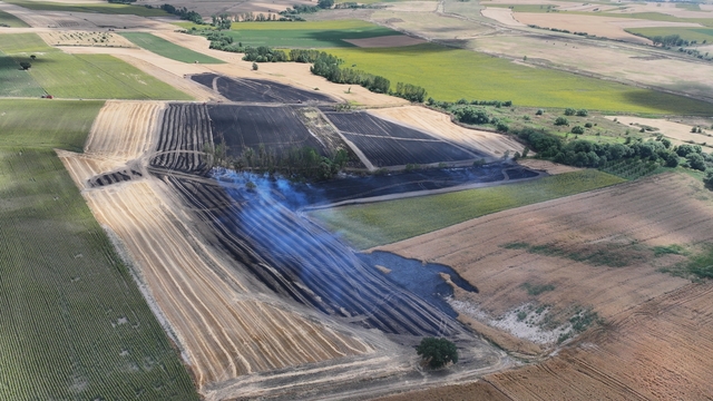 Edirne'de buğday tarlasında çıkan yangın söndürüldü