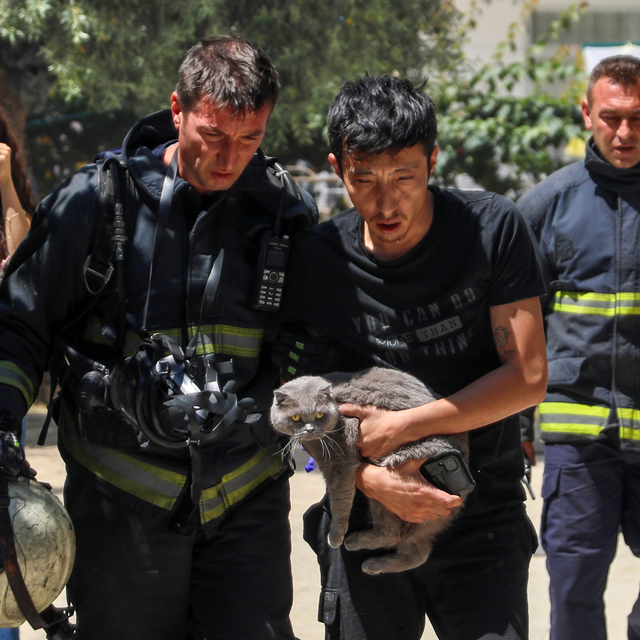 Yangında mahsur kaldığı evde kedisini bir an bile bırakmadı