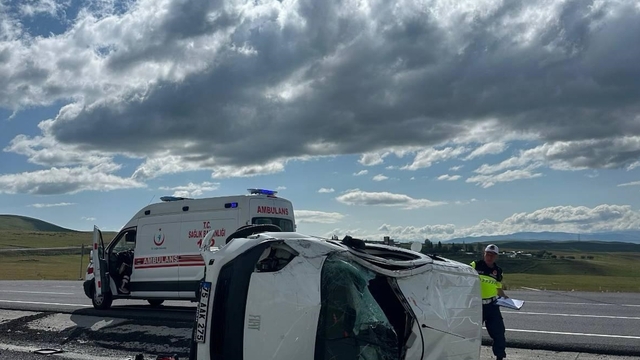 Ardahan'da devrilen hafif ticari araçtaki 2 kişi yaralandı
