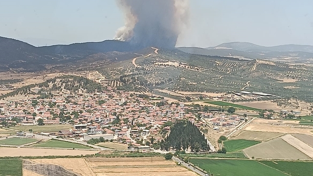 İzmir'in Foça ilçesinde çıkan orman yangınına müdahale ediliyor