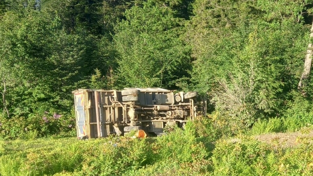 Espiye'de devrilen kamyonun sürücüsü yaralandı