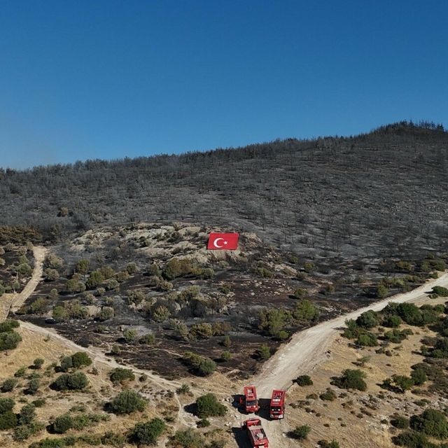 Aliağa'da yanan alanlar havadan görüntülendi