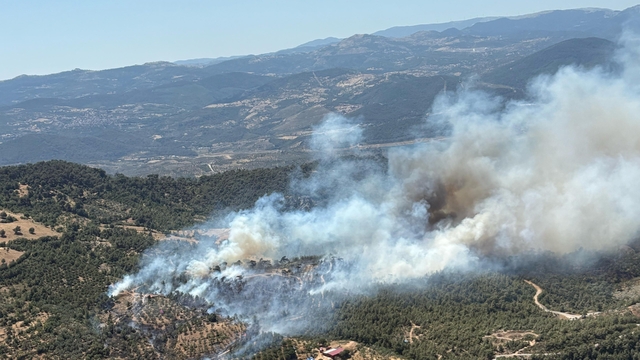 Balıkesir'de çıkan orman yangınına havadan ve karadan müdahale ediliyor