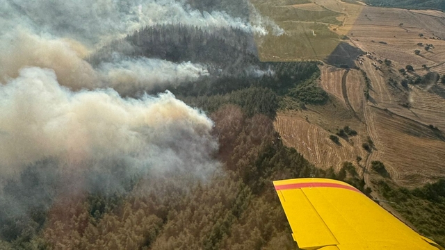 Balıkesir'de çıkan orman yangınına havadan ve karadan müdahale ediliyor