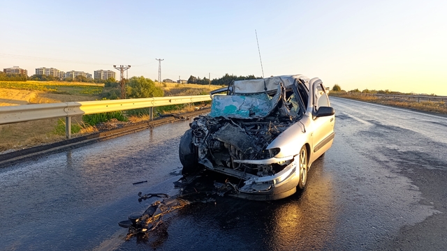 Tekirdağ'da pikaba arkadan çarpan otomobilin sürücüsü öldü