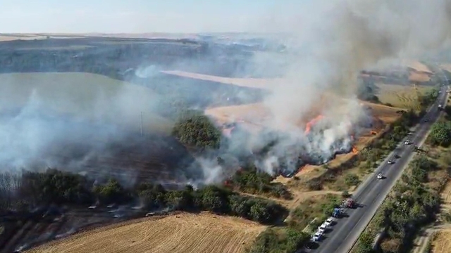 Edirne'de anız yangını; Hamzabeyli Sınır Kapısı'na giden yol ulaşıma kapatıldı