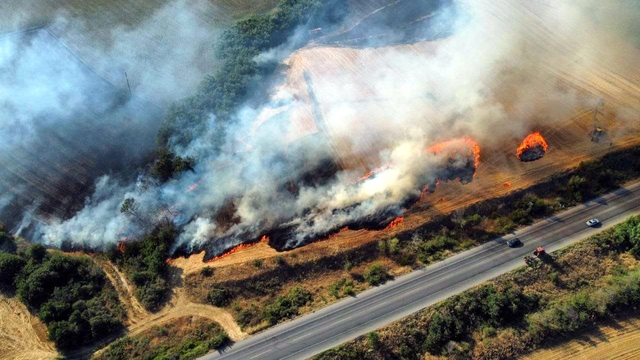 Edirne'de anız yangını; Hamzabeyli Sınır Kapısı'na giden yol 2 saat ulaşıma kapatıldı (2)