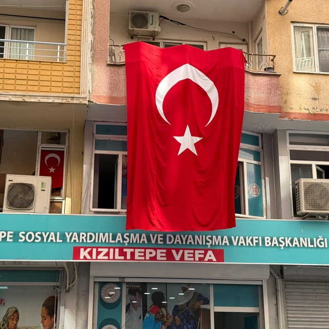 Mardin'de kamu binalarına ve caddelere "Terörsüz Türkiye"ye destek için Tür...