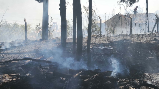Tarım arazisinde çıkan yangın 2 saatte kontrol altına alındı; metruk evler zarar gördü