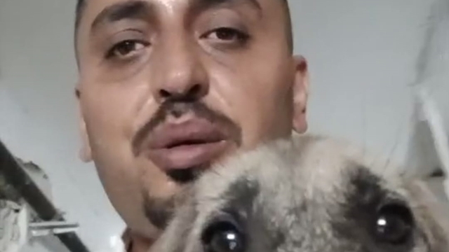 Ağır hasarlı binaya girip yavru köpeği kurtardı