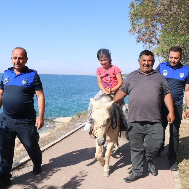 Atlı zabıtanın 'Fındık'ına çocuklardan yoğun ilgi
