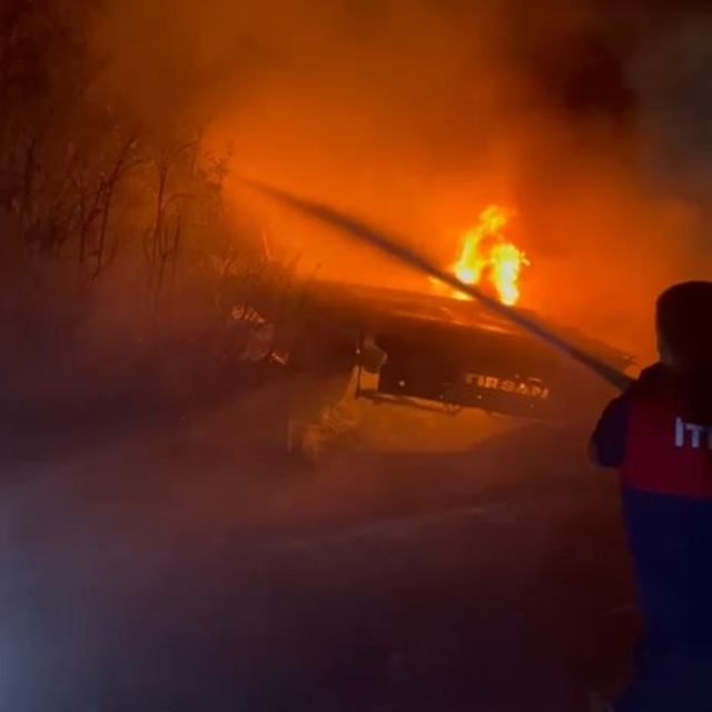 Şırnak'ta kaza yapan TIR'da çıkan yangın, ormana sıçradı
