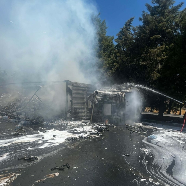 Balıkesir'de devrilip, alev alan TIR'ın şoförü yaralandı